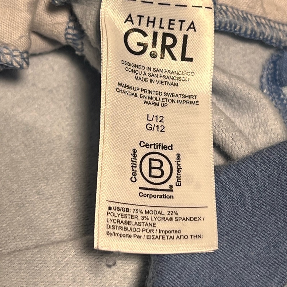 Athleta Girl Blue Green Abstract Camo Modal Sweatshirt Girls 12 Soft Athleisure - Picture 3 of 5